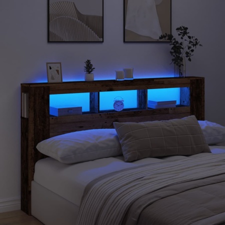 Tăblie pat cu LED lemn vechi 180x18,5x103,5 cm lemn prelucrat