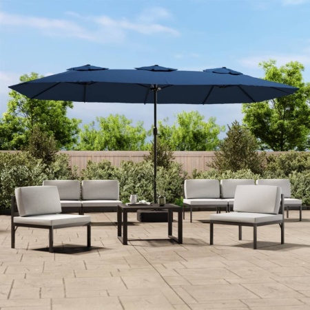 Umbrelă de soare cu două capete cu LED-uri, bleu, 449x245 cm