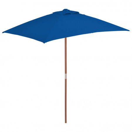 Umbrelă de soare de exterior, stâlp lemn, albastru, 150x200 cm