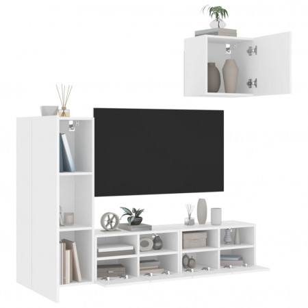 Unități TV de perete, 4 piese, alb, lemn prelucrat