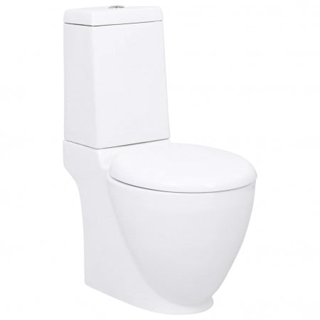 Vas WC toaletă de baie, alb, ceramică, rotund, flux inferior