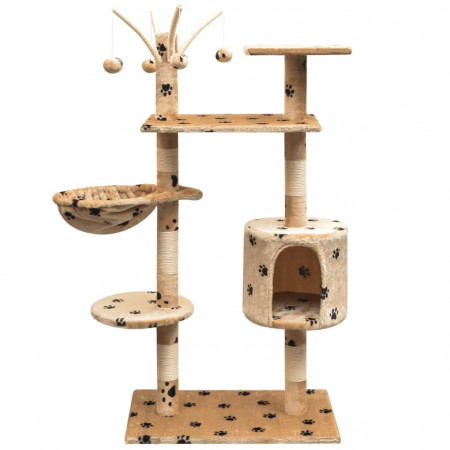 Ansamblu pisici, funie de sisal, 125 cm, imprimeu lăbuțe, bej - Img 1