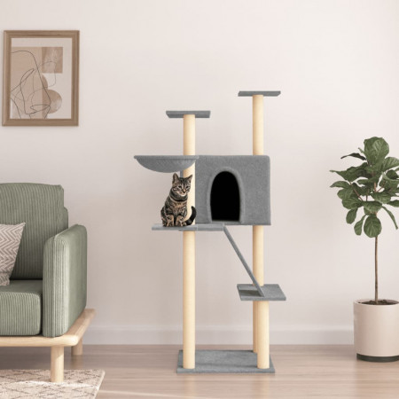 Ansamblu pisici, stâlpi din funie sisal, gri deschis, 143 cm - Img 1