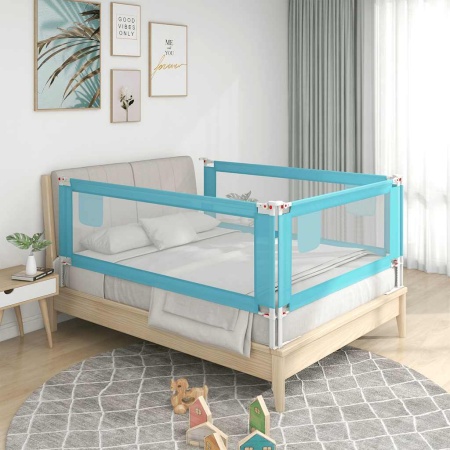 Balustradă de protecție pat copii, albastru, 150x25 cm, textil