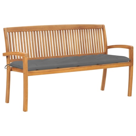 Bancă de grădină stivuibilă cu pernă, 159 cm, lemn masiv tec