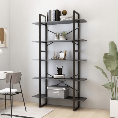 Bibliotecă cu 5 rafturi, gri, 100x30x175 cm, lemn prelucrat