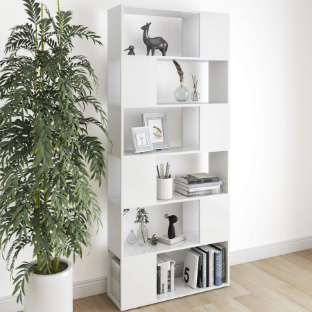 Bibliotecă/Separator cameră, alb, 80x24x186 cm, PAL