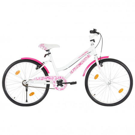 Bicicletă pentru copii, roz și alb, 24 inci