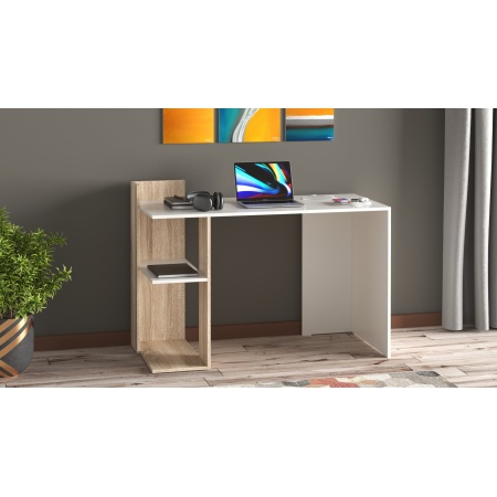 Birou Coral, alb / sonoma, pal, 122x56x75 cm