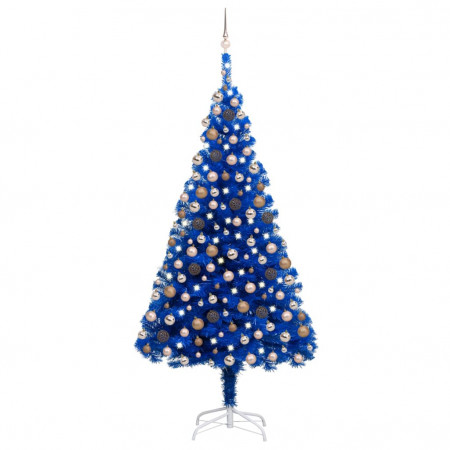 Brad Crăciun pre-iluminat cu set globuri, albastru, 240 cm, PVC