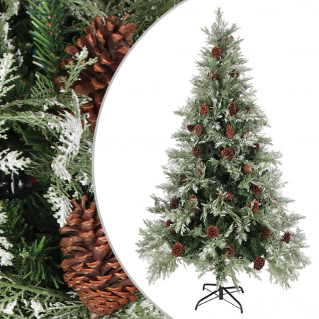 Brad de Crăciun cu conuri de pin, verde/alb, 195 cm, PVC&amp;PE - Img 1