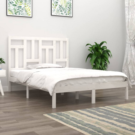 Cadru de pat, alb, 140x200 cm, lemn masiv de pin - Img 1
