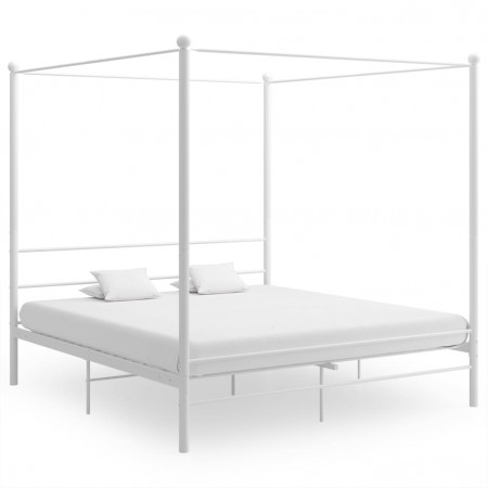 Cadru de pat cu baldachin, alb, 180x200 cm, metal - Img 1