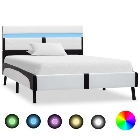 Cadru de pat cu LED, alb și negru, 90x200 cm, piele ecologică