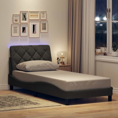 Cadru de pat cu LED fără saltea țesătură gri închis 90x200 cm - Img 1