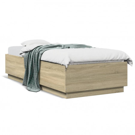 Cadru de pat cu LED, stejar sonoma, 100x200 cm, lemn prelucrat