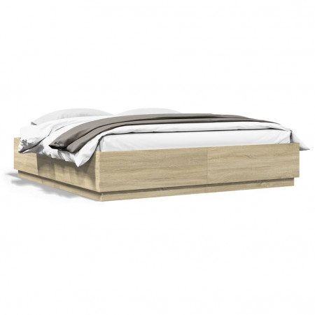 Cadru de pat cu LED stejar sonoma 200x200 cm lemn prelucrat