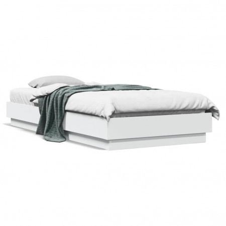 Cadru de pat cu lumini LED, alb, 100x200 cm