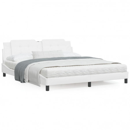 Cadru de pat cu lumini LED, alb, 180x200 cm, piele ecologică