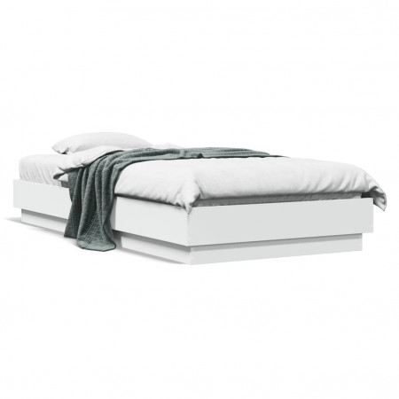 Cadru de pat cu lumini LED, alb, 75x190 cm