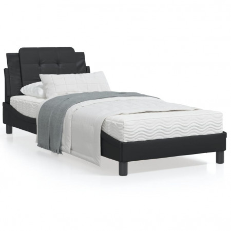 Cadru de pat cu lumini LED, negru, 90x190 cm, piele ecologică