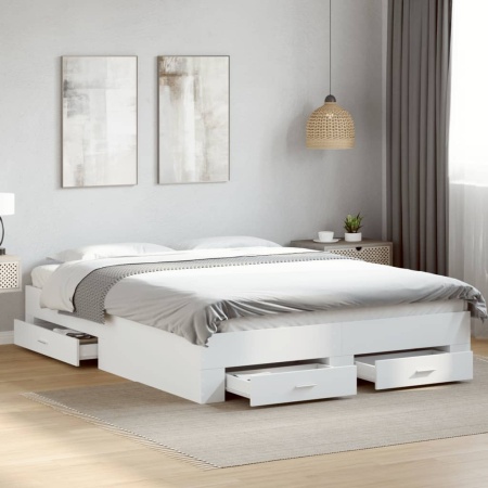 Cadru de pat cu sertare, alb, 160x200 cm, lemn prelucrat