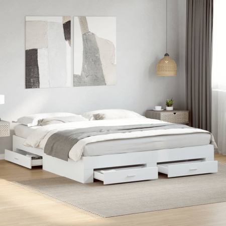Cadru de pat cu sertare, alb, 180x200 cm, lemn prelucrat