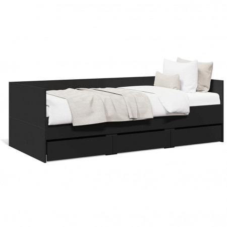 Cadru de pat cu sertare, negru, 100x200 cm, lemn prelucrat