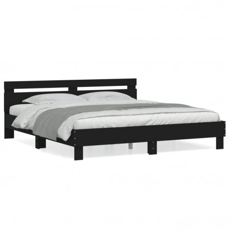 Cadru de pat cu tăblie 200x200 cm, negru, lemn prelucrat