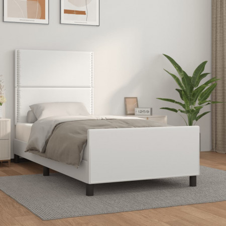Cadru de pat cu tăblie, alb, 100x200 cm, piele ecologică