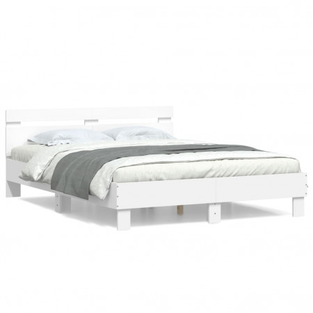 Cadru de pat cu tăblie, alb, 140x200 cm, lemn prelucrat