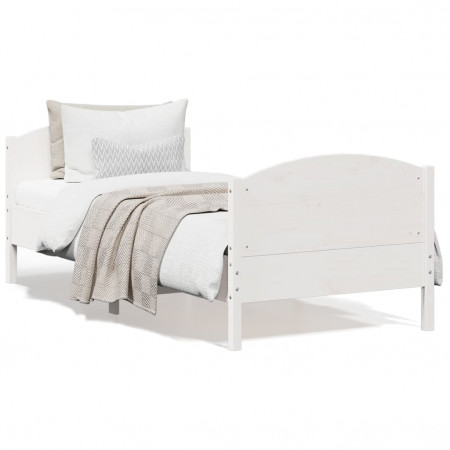 Cadru de pat cu tăblie, alb, 75x190 cm, lemn masiv de pin