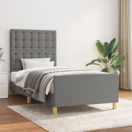 Cadru de pat cu tăblie, gri închis, 80x200 cm, textil