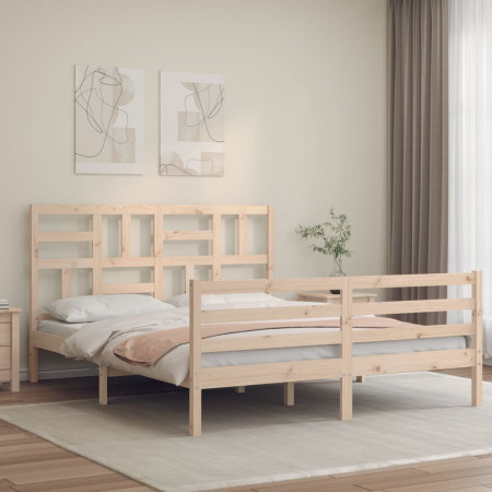 Cadru de pat cu tăblie, king size, lemn masiv