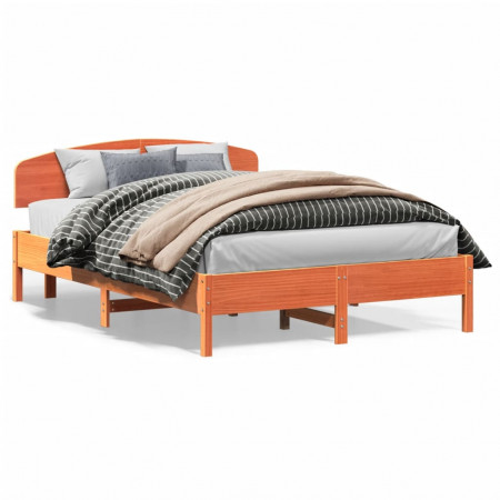 Cadru de pat cu tăblie, maro ceruit, 150x200 cm, lemn masiv pin