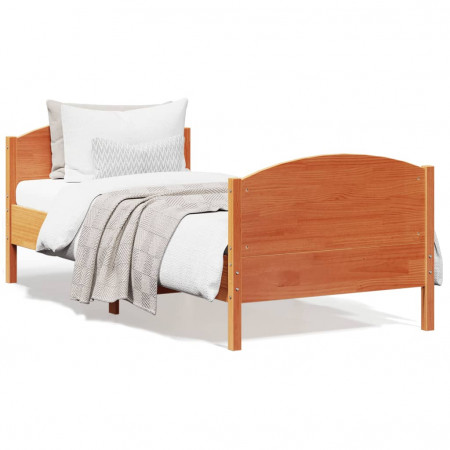 Cadru de pat cu tăblie, maro ceruit, 75x190 cm, lemn masiv pin