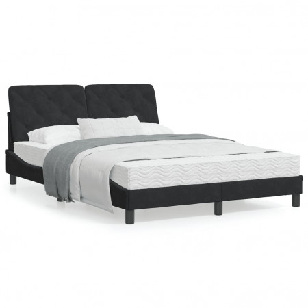 Cadru de pat cu tăblie, negru, 120x200 cm, catifea