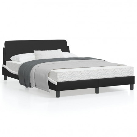Cadru de pat cu tăblie, negru și alb,140x190cm, piele ecologică
