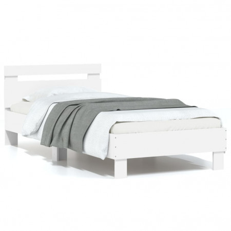 Cadru de pat cu tăblie și lumini LED, alb, 75x190 cm