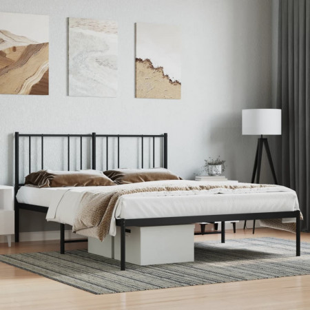 Cadru de pat metalic cu tăblie, negru, 120x190 cm - Img 1