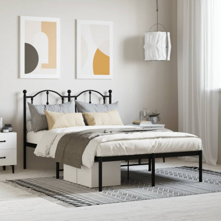 Cadru de pat metalic cu tăblie, negru, 120x190 cm