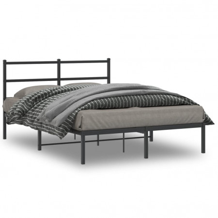 Cadru de pat metalic cu tăblie, negru, 140x200 cm - Img 1