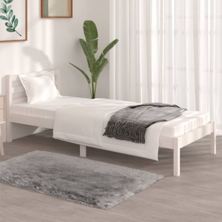 Cadru de pat mic Single, alb, 75x190 cm, lemn masiv de pin