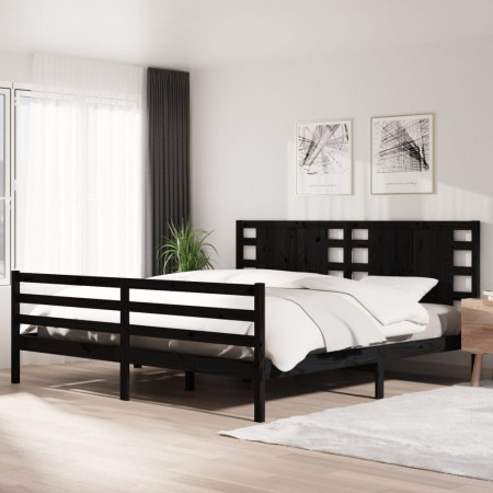 Cadru de pat, negru, 200x200 cm, lemn masiv de pin - Img 1