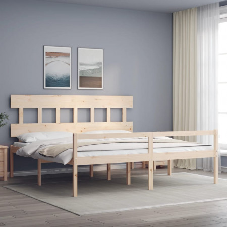 Cadru de pat senior cu tăblie, 200x200 cm, lemn masiv