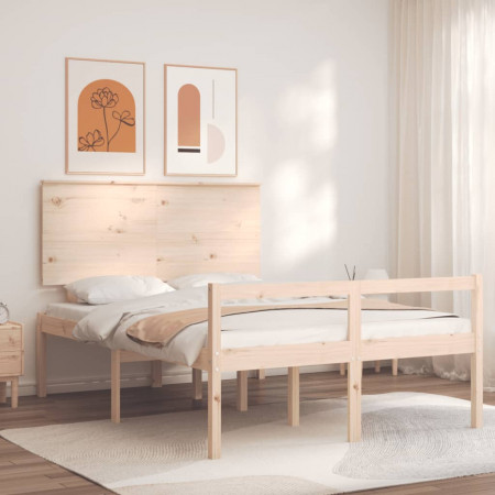 Cadru de pat senior cu tăblie dublu, lemn masiv