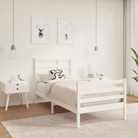 Cadru de pat single, alb, 90x190 cm, lemn masiv