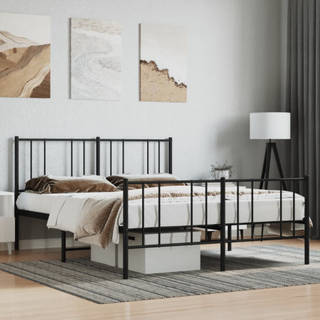 Cadru pat metalic cu tăblie de cap/picioare, negru, 140x190 cm
