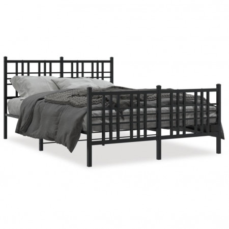 Cadru pat metalic cu tăblie de cap/picioare, negru, 140x190 cm