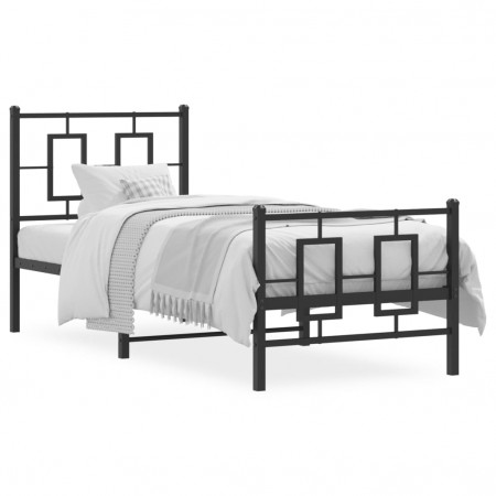 Cadru pat metalic cu tăblii de cap/picioare, negru, 75x190 cm - Img 1